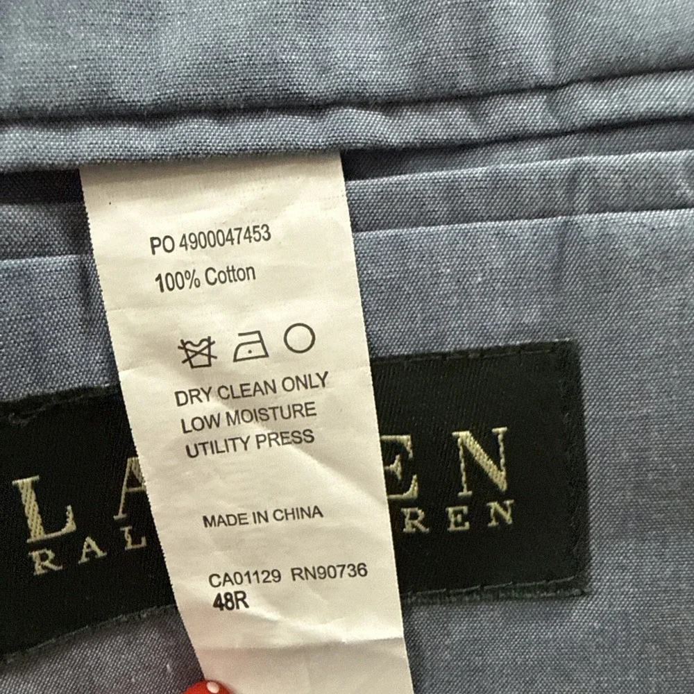 Lauren Ralph Lauren Sport Coat Men 48R Blue White Seersucker Stripe Cotton